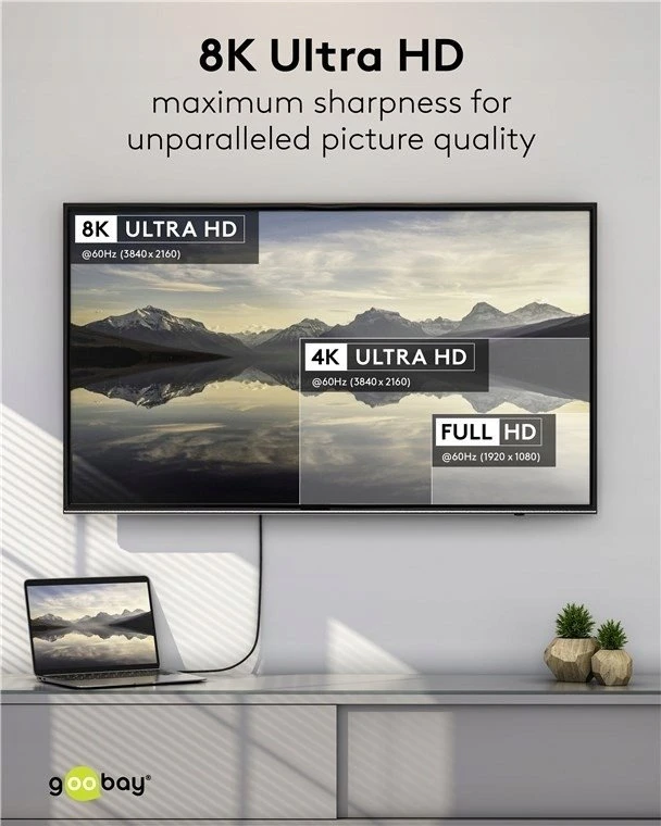 Goobay adapterio kabelis DisplayPort į HDMI™ 2.0/2.1 8K/60Hz 3m 78966