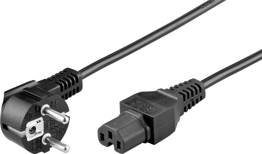 Goobay tipas F, CEE 7/7 - C15 maitinimo laidas su kampiniu kištuku, 2 m, juodas