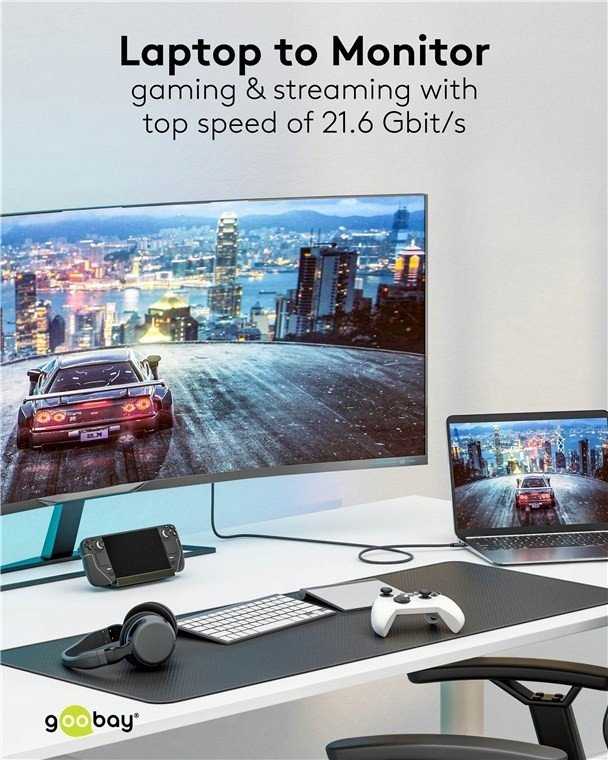 Goobay 75705, 2 m, USB C tipo, DisplayPort, kištukas, kištukas, tiesus