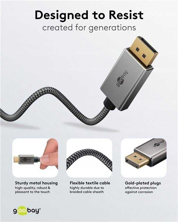 Goobay 75705, 2 m, USB C tipo, DisplayPort, kištukas, kištukas, tiesus