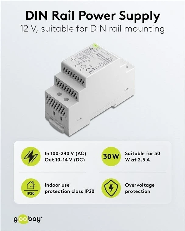 Goobay Maitinimo šaltinis na szynę DIN 12 V (DC), 2,5 A, 30 W