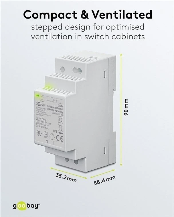 Goobay Maitinimo šaltinis na szynę DIN 12 V (DC), 2,5 A, 30 W