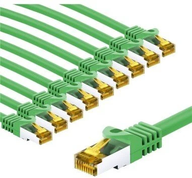 Goobay RJ45 kabelis krosowy CAT 6A S/FTP (PiMF), 500 MHz, su CAT 7 kable surowym, 5 m, žalia, komplektas 10 - Długość kabla 5 m (RB69759)