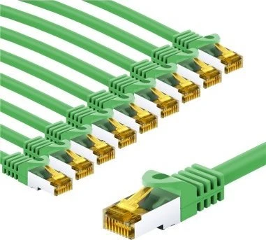 Goobay RJ45 kabelis krosowy CAT 6A S/FTP (PiMF), 500 MHz, su CAT 7 kable surowym, 3 m, žalia, komplektas 10 - Długość kabla 3 m