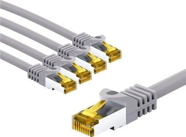 Goobay RJ45 kabelis krosowy CAT 6A S/FTP (PiMF), 500 MHz, su CAT 7 kable surowym, 1 m, pilka, komplektas 5 - Długość kabla 1 m