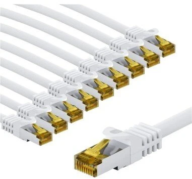 Goobay RJ45 kabelis krosowy CAT 6A S/FTP (PiMF), 500 MHz, su CAT 7 kable surowym, 5 m, balta, komplektas 10 - Długość kabla 5 m (RB69451)