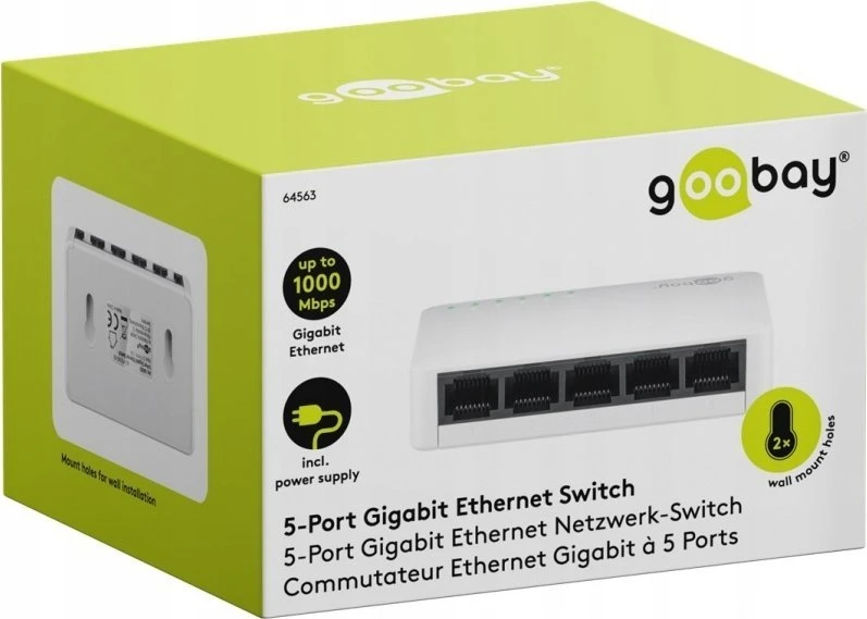 Šakotuvas Goobay 5 prievadų „Gigabit“ komutatorius, baltas 64563 (4040849645631)