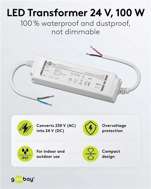 Goobay Transformator do LED 24 V (DC) (DC), 100 W, IP67