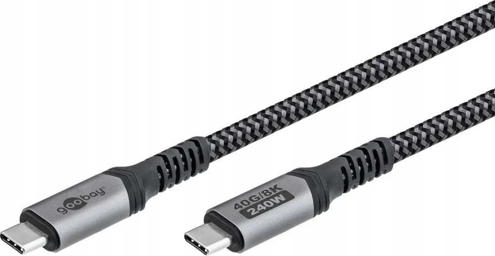 „Goobay“ | USB-C laidas su tekstiliniu apvalkalu, USB4, 240 W, 40 Gbit/s, maitinimo šaltinis, 0,5 m, Juodas/Pilkas | 74210