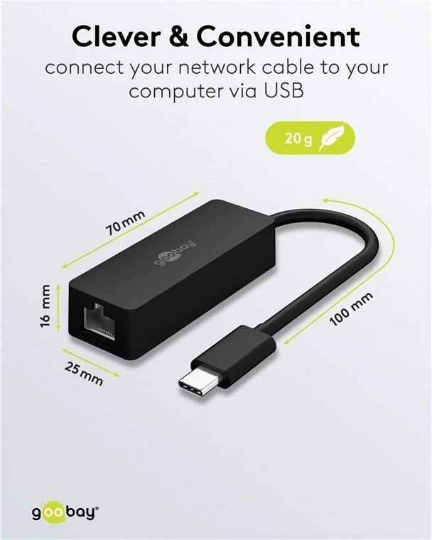 Karta jungiama į tinklą Goobay Adapteris USB-C™ Ethernet, juoda