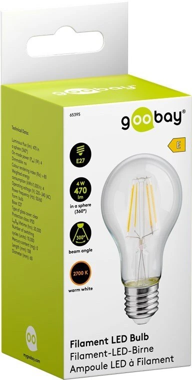 LED FILAMENT lemputė 4W E27 2700K lemputė Goobay E