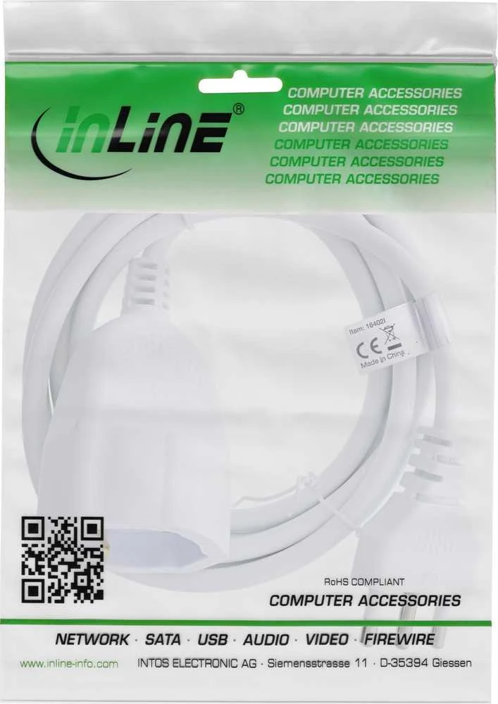 Good Connections InLine® elektros ilgintuvas su apsauginiu kontaktu ITALIJA kištukas L / lizdas F, balta, 10m