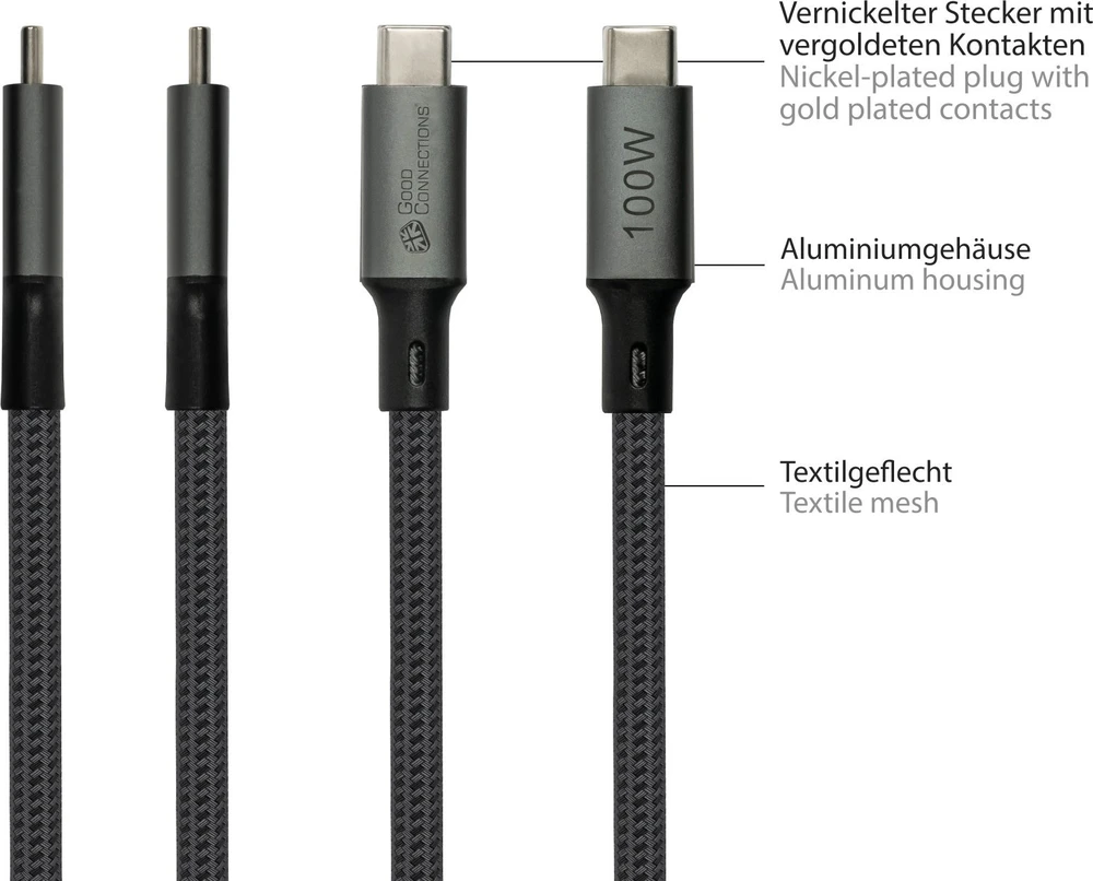 Kabelis USB Good Connections USB-C - USB-C 1 m Pilka (2402-T010A)