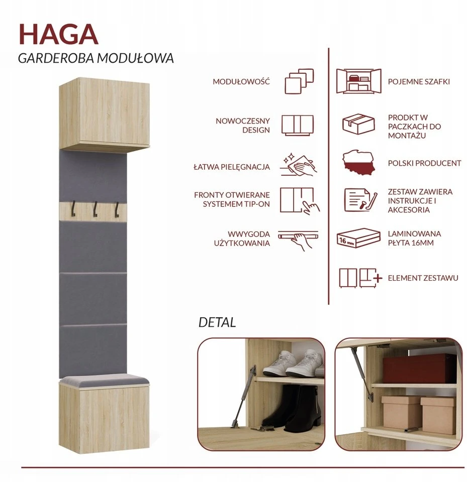 Top E Shop Goodhome Spintos kabykla HAGA 1W Sonoma ąžuolas
