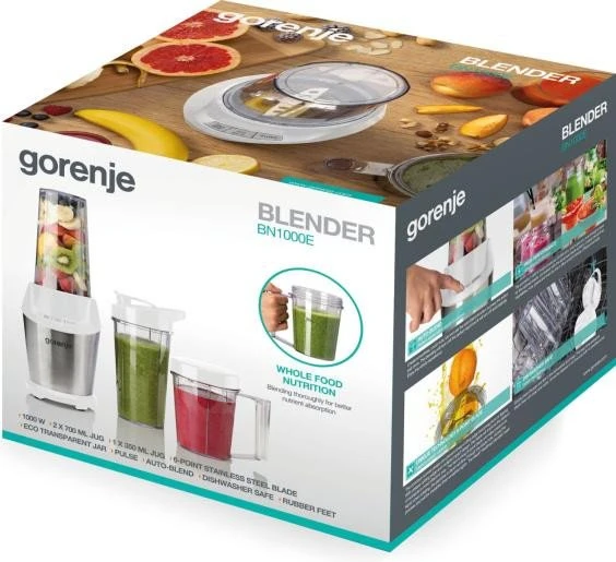 „Gorenje“ maišytuvas | BN1000E | Stalinis | 1000 W | Ąsočio medžiaga: tritanas | Ąsočio talpa: 0,75 l | Ledo smulkinimas | Balta
