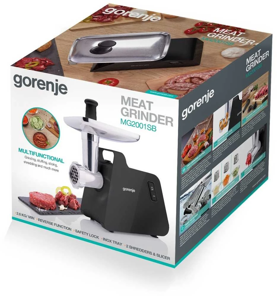 Mėsmalė Gorenje Meat grinder | MG2001SB | Juodas/Stainless Steel | 2000 W | Greičių skaičius 1 | Throughput (kg/min) 2.6
