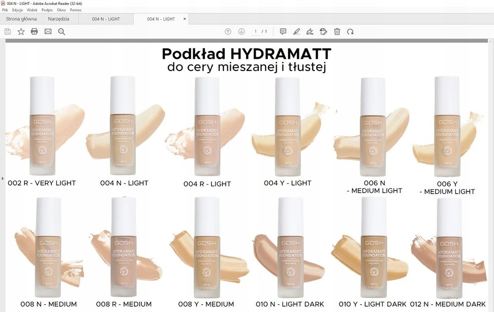 Gosh Hydramatt Matte Liquid Foundation 010Y Light Dark SPF15, 30 ml