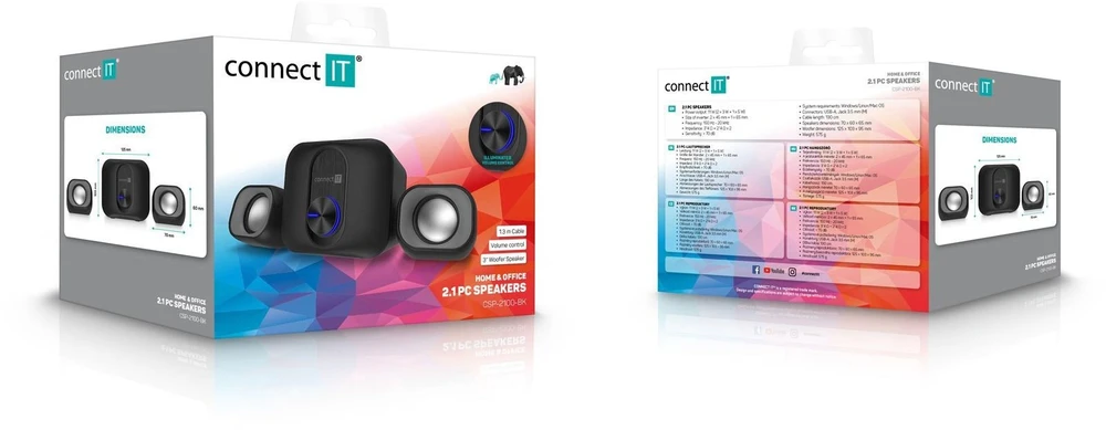 Kompiuterio kolonėlės „Connect IT Rumble PRO PC 2.1 USB 3.5mm“ garsiakalbiai, juodas (CSP-2100-BK)