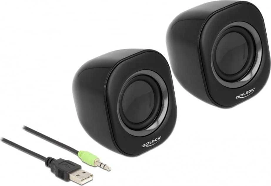 Kompiuterio kolonėlės „Delock“ mini stereo garsiakalbiai su 3,5 mm lizdu ir USB maitinimo šaltiniu