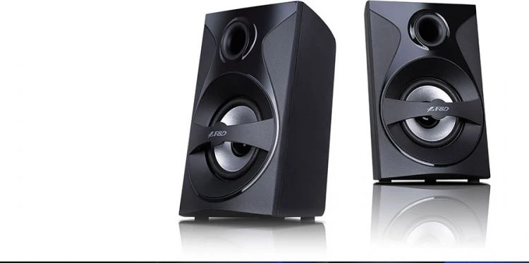 Kompiuterio kolonėlės Fenda F&D F380X 2.1 daugialypės terpės garsiakalbiai, 54 W RMS (13 Wx2 + 28 W), 2x3 colių palydovai + 5,25 colių žemųjų dažnių garsiakalbis, BT 5.0 / NFC / AUX / USB / FM / SD kortelių skaitytuvas / kelių spalvų LED / LED Ekranas / nuotolinio valdymo pultas /Medinis/Juodas