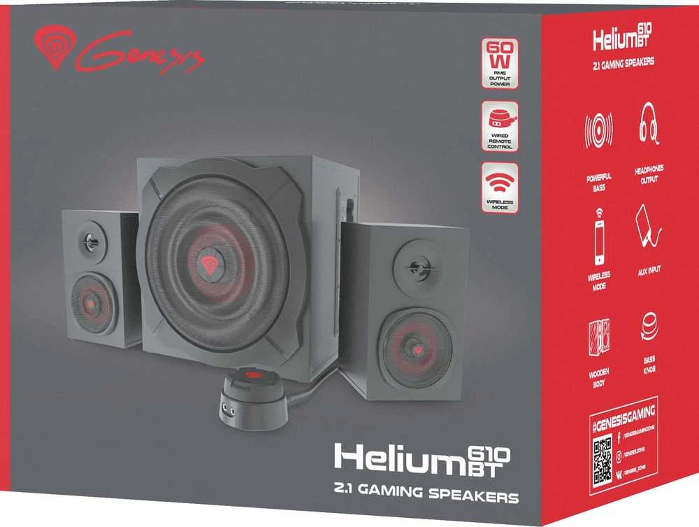 Kompiuterio kolonėlės GENESIS Helium 610BT Computer Speakers, Wired, Bluetooth, Juodas | Genesis | Helium 610BT | Bluetooth | Raudona/Juodas