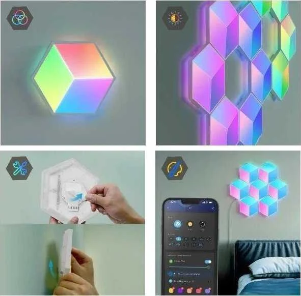 „Govee Glide Hexa Pro“ išmanusis sieninis šviestuvas su „Wi-Fi“ / „Bluetooth“ 72 W