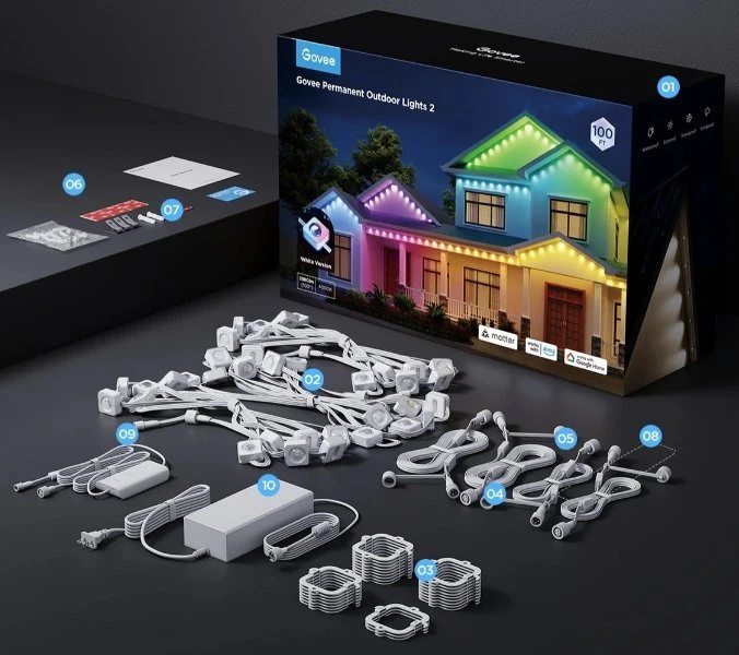 Nuolatiniai lauko šviestuvai Govee H705E Permament Outdoor Lights 2 | 30 m | LED | RGBICW, Wi-Fi, Bluetooth, IP67