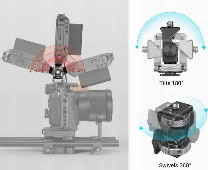 SmallRig 2905 pasukamas ir amp; Reguliuojamas pakreipimo monitoriaus laikiklis su šalto bato laikikliu