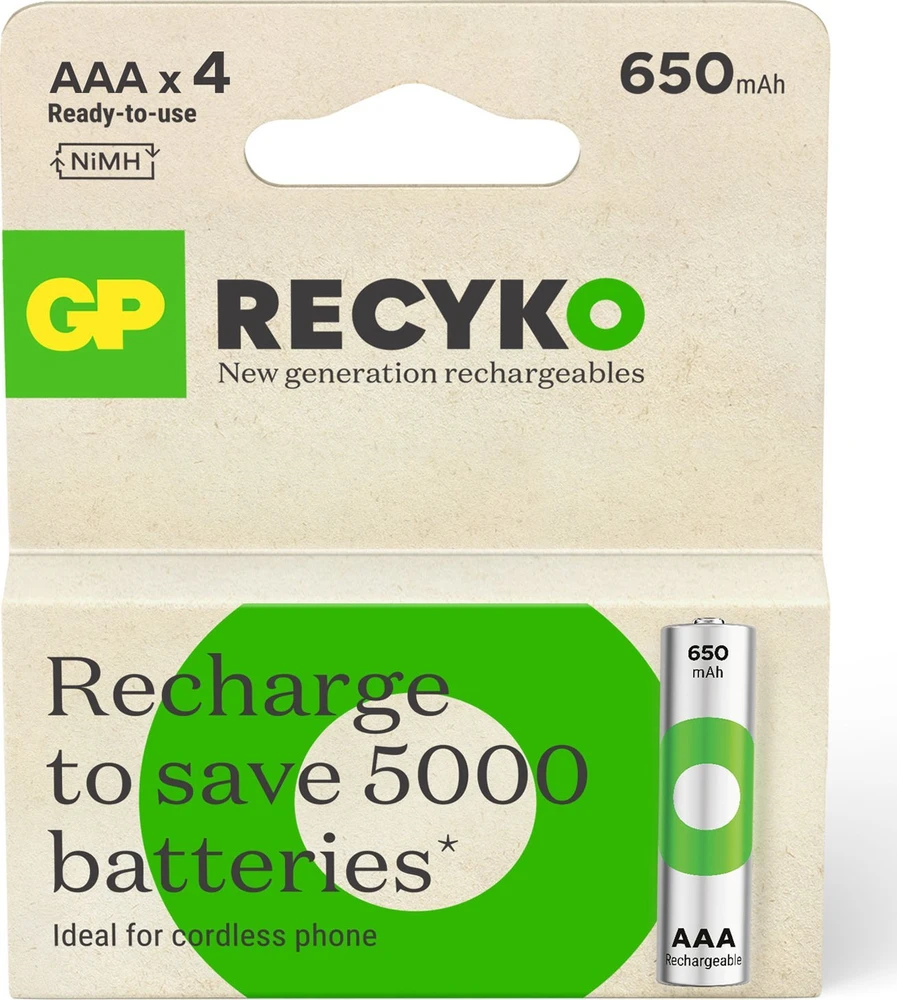 GP Recyko AAA NiMH 650mAh baterijos pakuotė