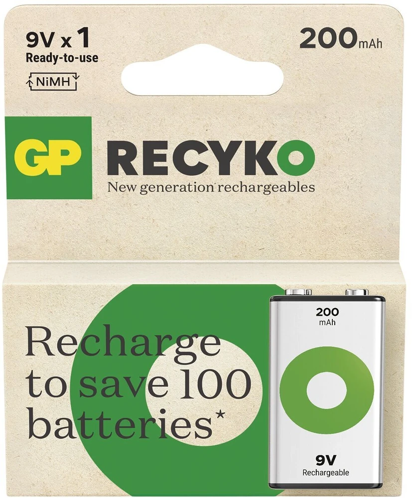 Įkraunamas elementas GP RECYKO 9V, 200 mAh