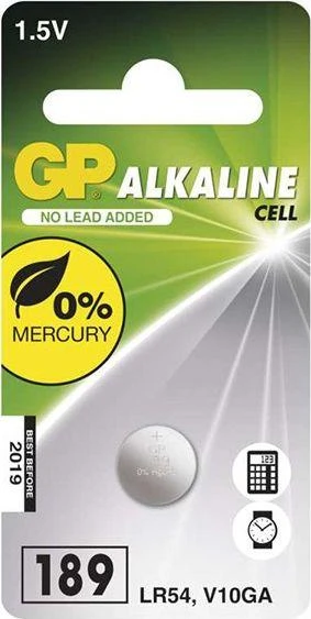 ALKALINE BATTERY AG10 LR54 LR1130 V10GA 1.5V GP BLISTER 1 PACK