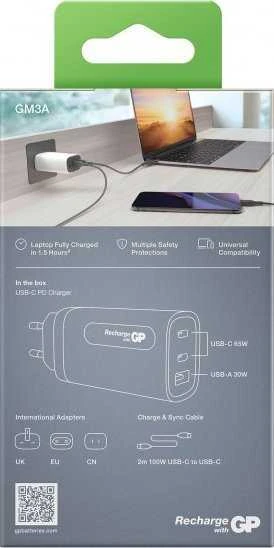 GP Battery GP GaN USB įkroviklis QuickChargeAdapter PD 2xUSB-C ir 1xUSB-A baltas 65W