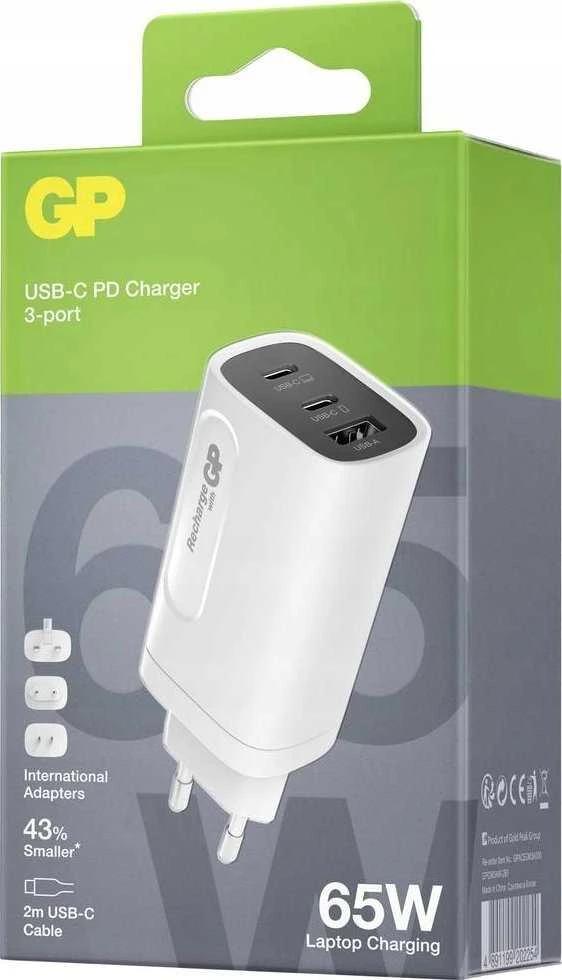 GP Battery GP GaN USB įkroviklis QuickChargeAdapter PD 2xUSB-C ir 1xUSB-A baltas 65W