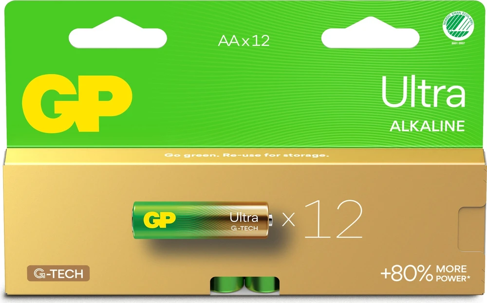GP Ultra Alkaline AA baterijos, 12 vnt. pakuotė