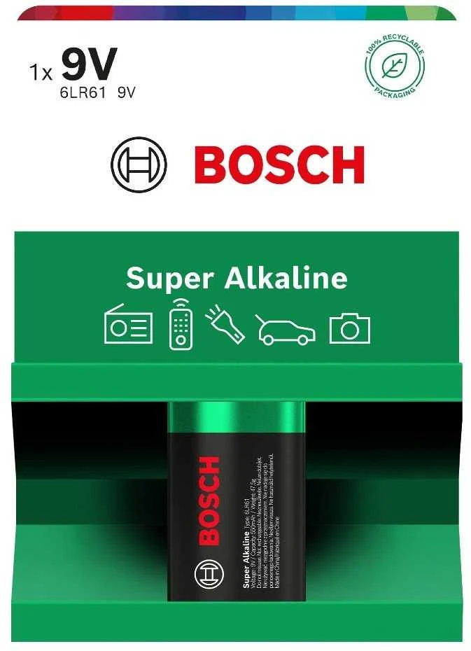 Nezatříděno GP Recyko Baterija BOSCH 1SZT 9V SUPER ALKALINE 6LR61SA1B/00