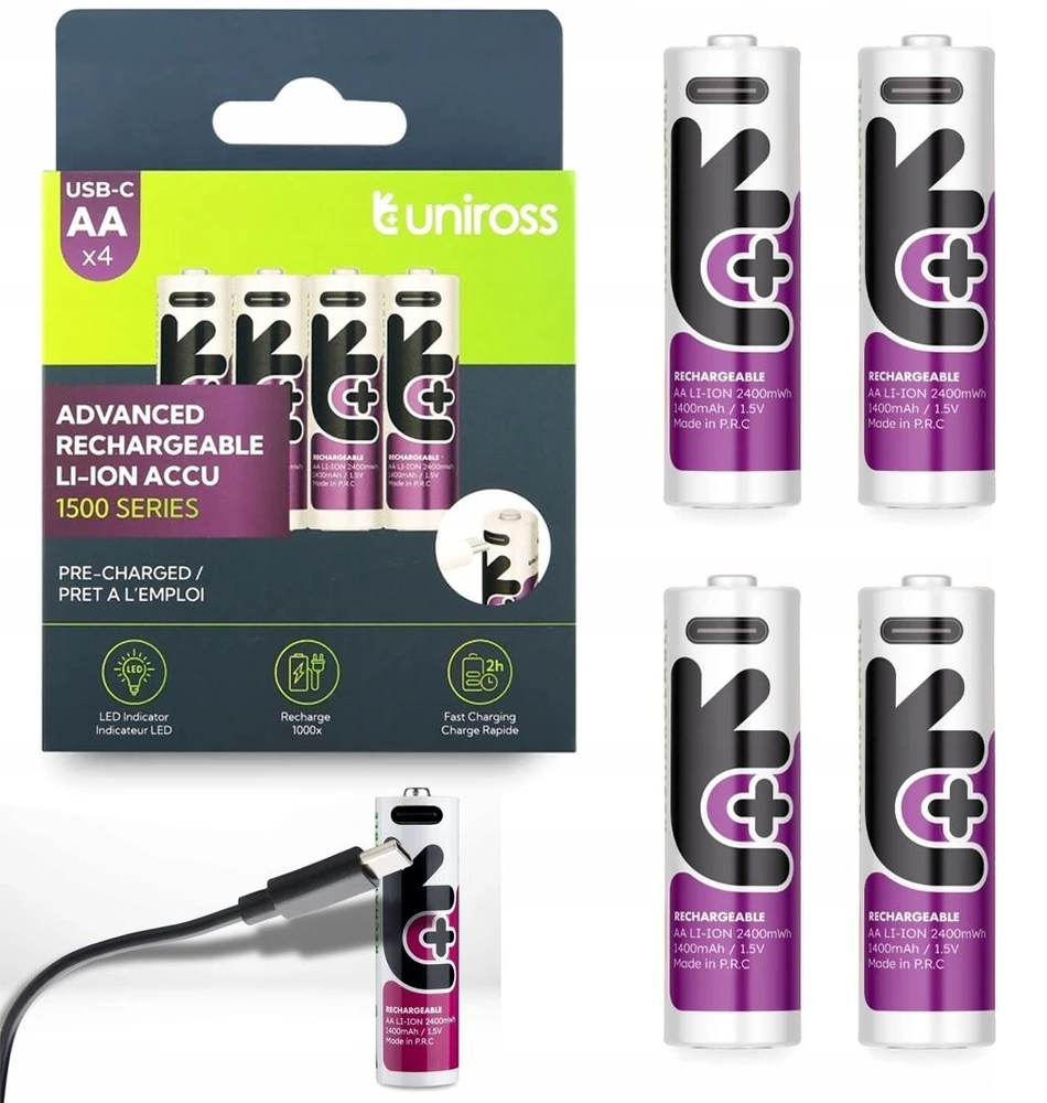 GP Uniross USB-C AA įkraunamos baterijos paketas su 4 vnt.