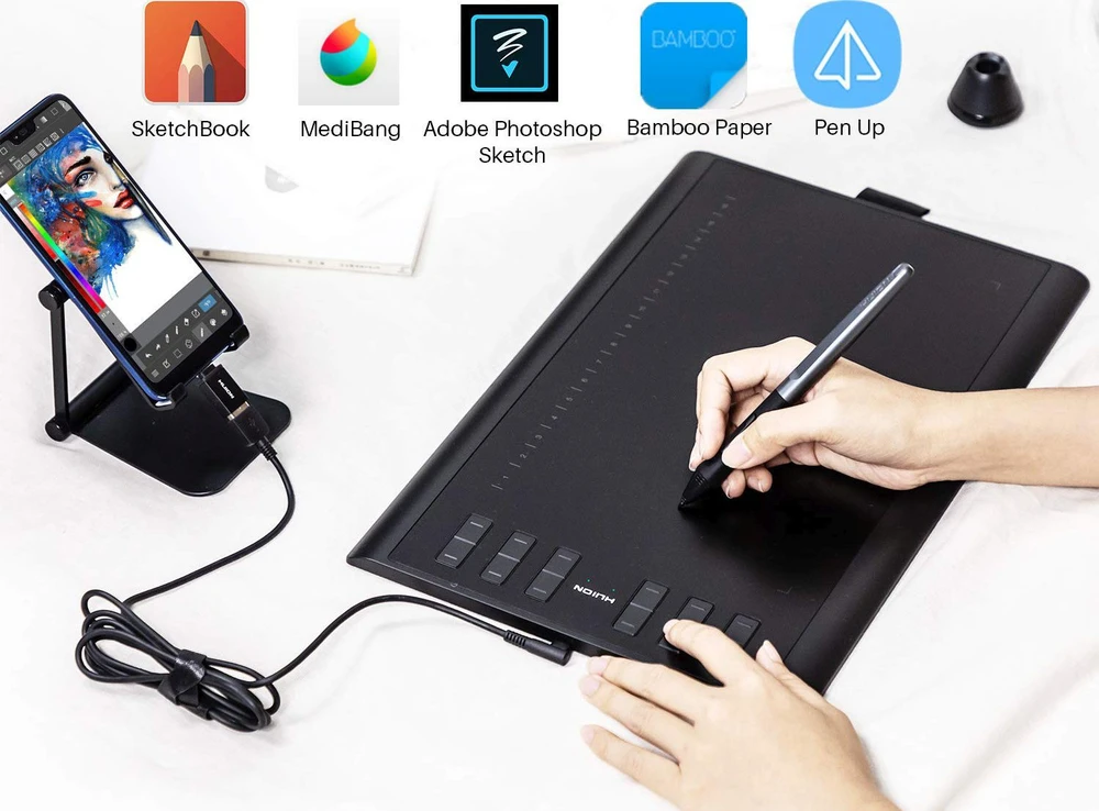 HUION H1060P grafinis planšetinis kompiuteris 5080 Lpi 250 x 160 mm USB Juodas
