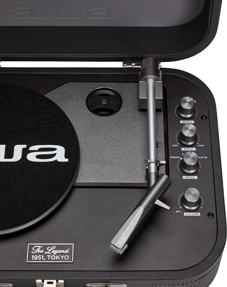 Aiwa Patefonas lagamine 2x2.2W RMS su Bluetooth / USB grotuvu, tamsiai pilkas