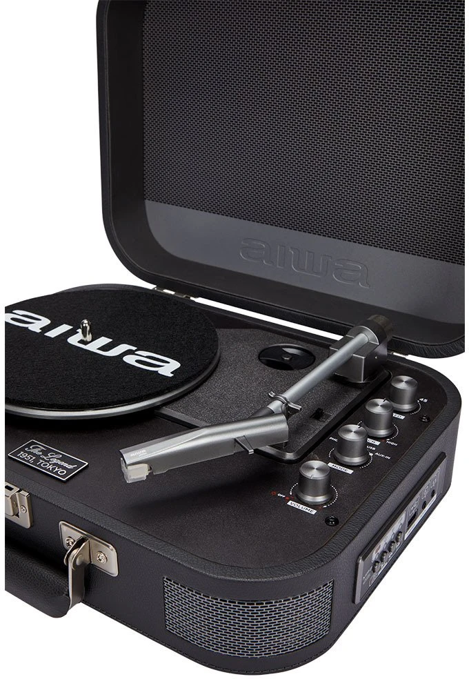 Aiwa Patefonas lagamine 2x2.2W RMS su Bluetooth / USB grotuvu, tamsiai pilkas