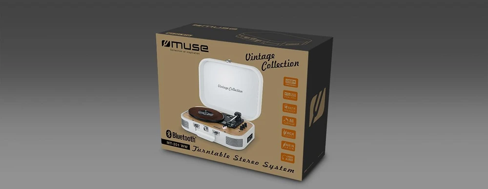 Muzikinis centras Muse Mūza | Patefonas stereo sistema | MT-201WW | Patefonas stereo sistema | USB prievadas | AUX įėjimas
