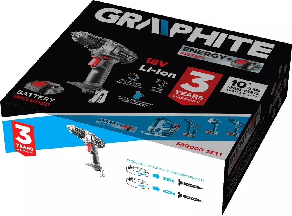 Suktuvas-gręžtuvas Graphite 58G000-SET1; 18 V; 1x2,0 Ah akum.