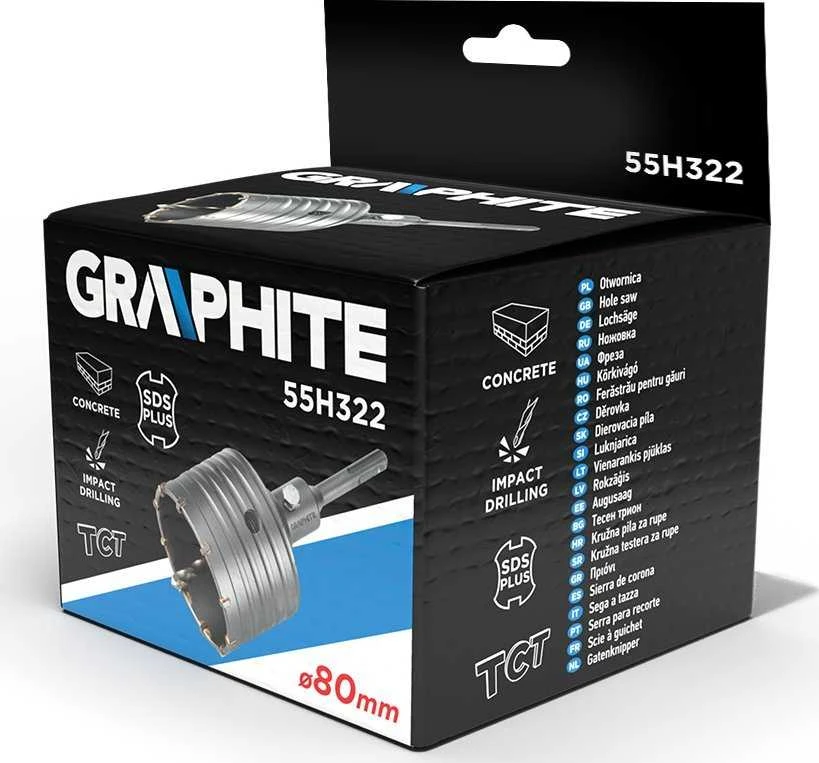 Otwornica 80 mm karbido skylių pjūklas su SDS+ adapteriu ir centravimo grąžtu