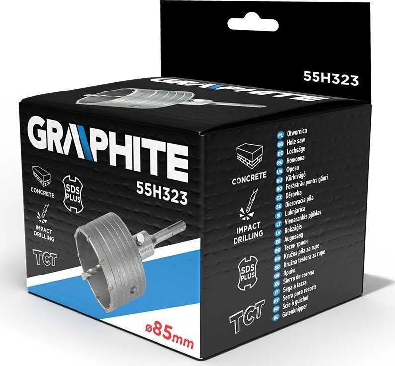 Otwornica 85 mm karbido skylių pjūklas su SDS+ adapteriu ir centravimo grąžtu