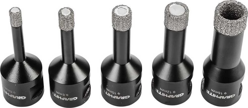 Grąžtas Graphite Otwornice Deimantiniai skylių pjūklai (6, 8, 10, 12, 16 mm), 5 vnt. rinkinys