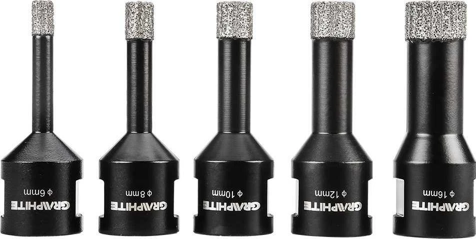 Grąžtas Graphite Otwornice Deimantiniai skylių pjūklai (6, 8, 10, 12, 16 mm), 5 vnt. rinkinys