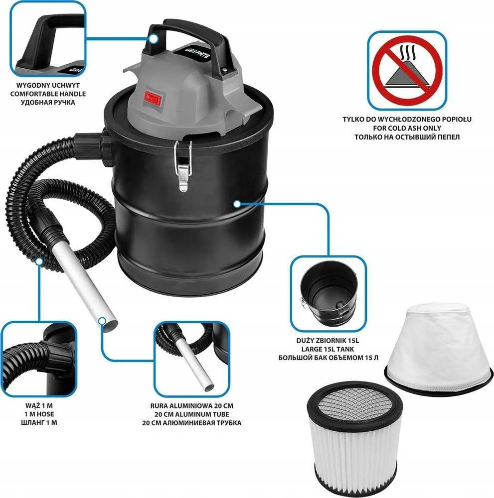 Graphite Dulkių siurblys „Energy+“ 18 V ličio jonų pelenų siurblys, 15 l bakas, be akumuliatoriaus