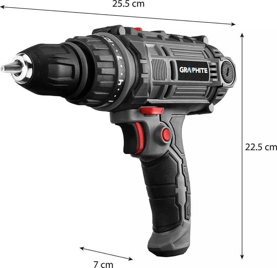 Graphite Wiertarko Wkretarka 300 W laidinis gręžtuvas-suktuvas, 10 mm savaime užsifiksuojantis griebtuvas, nešiojimo dėklas