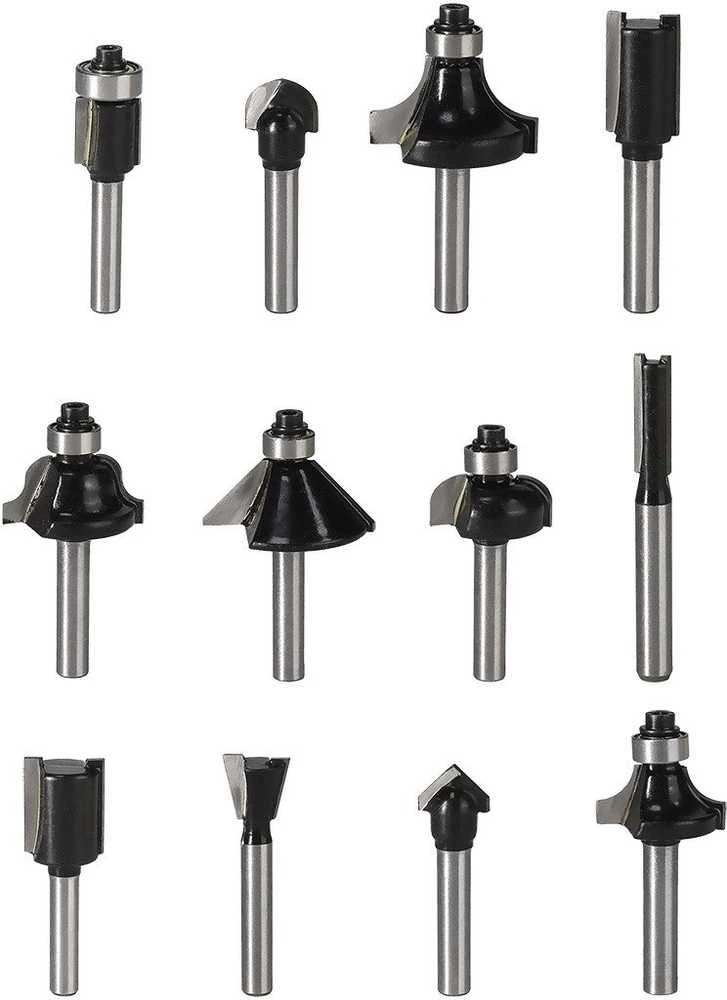 Frezy Karbamido medienos pjovimo antgaliai, 6 mm kotas, 12 vnt. rinkinys.