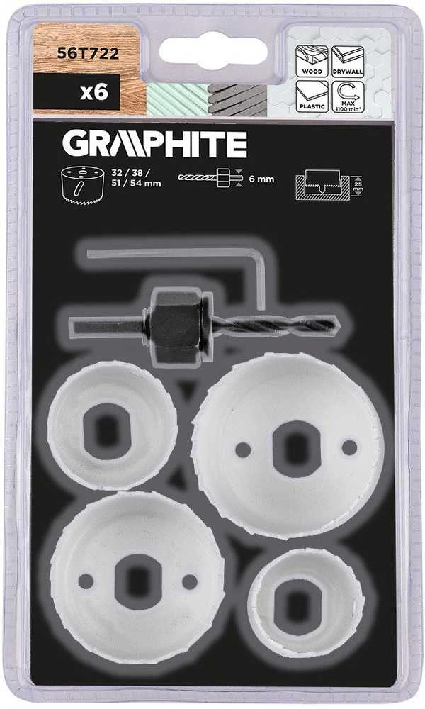 Otwornice Skylėms gręžti skirti pjūklai su adapteriu, 32–54 mm, 6 vnt. rinkinys