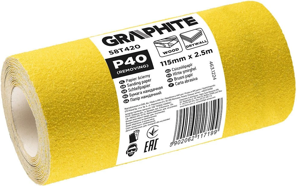 Papier Geltonas švitrinio popieriaus ritinėlis 2,5 m x 115 mm, P40